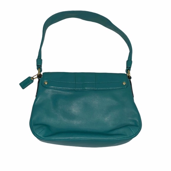 Coach Small Teal Leather Handbag W/ Gold Hardware - Picture 2 of 5